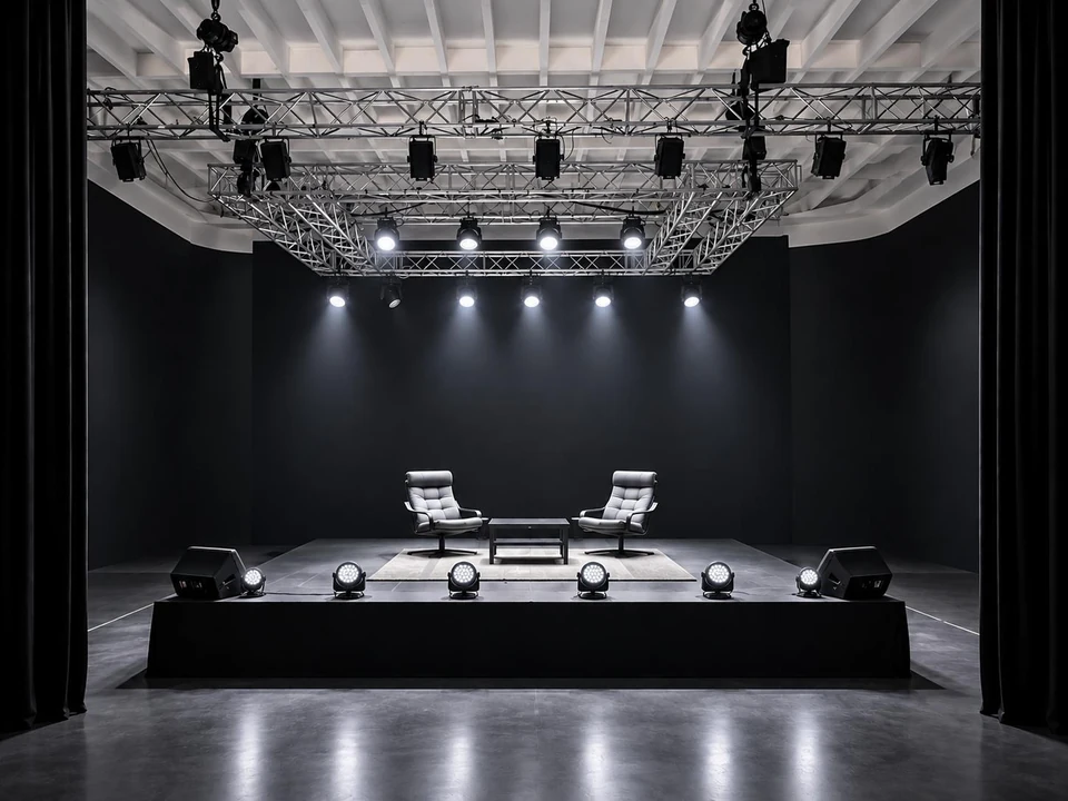 Scène avec fauteuils et éclairage pour une rencontre ou un événement